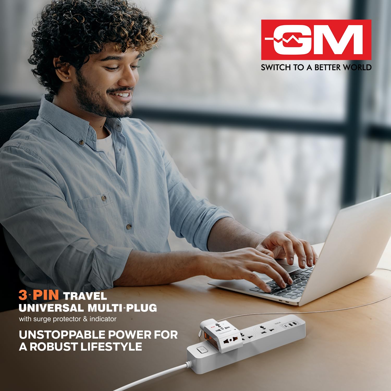 GM 3012 3-Pin Universal Multi Plug Fast Charging Travel Adapter
